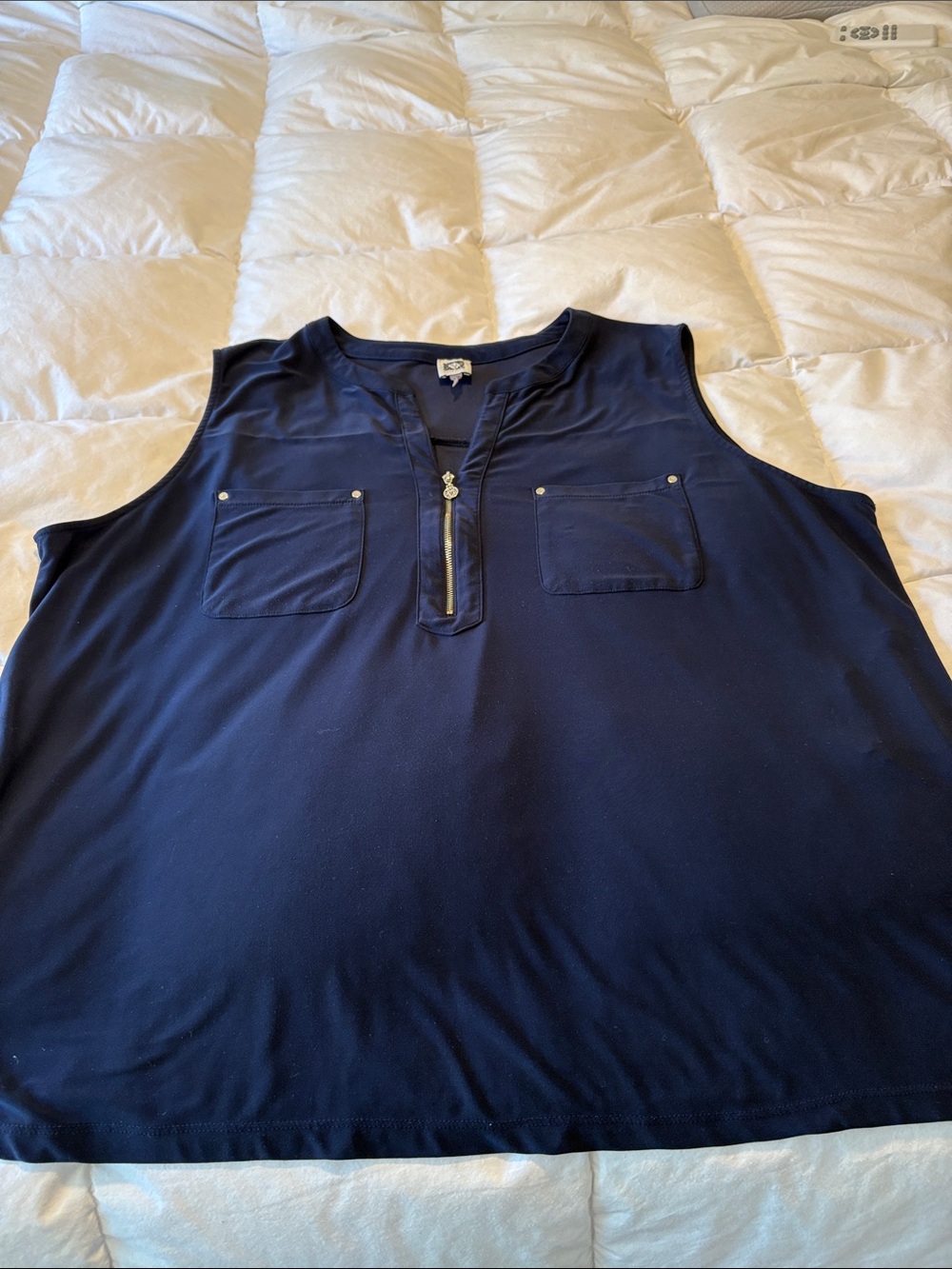 Anne Klien Sleeveless Navy Zip-Front Women's Top